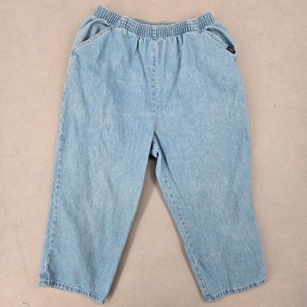 Chic Womens Size 16 Average Light Wash Denim Elastic Waist Vintage Mom Jeans